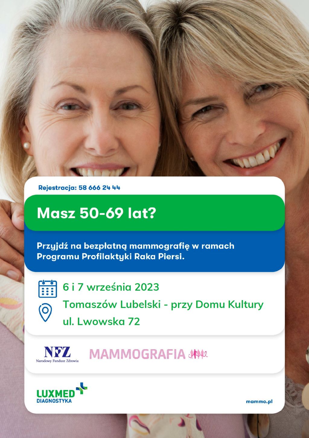 LUX MED Diagnostyka zaprasza na bezpłatne badania mammograficzne dla Pań w wieku 50-69 lat finansowane przez NFZ w ramach Programu Profilaktyki Raka Piersi