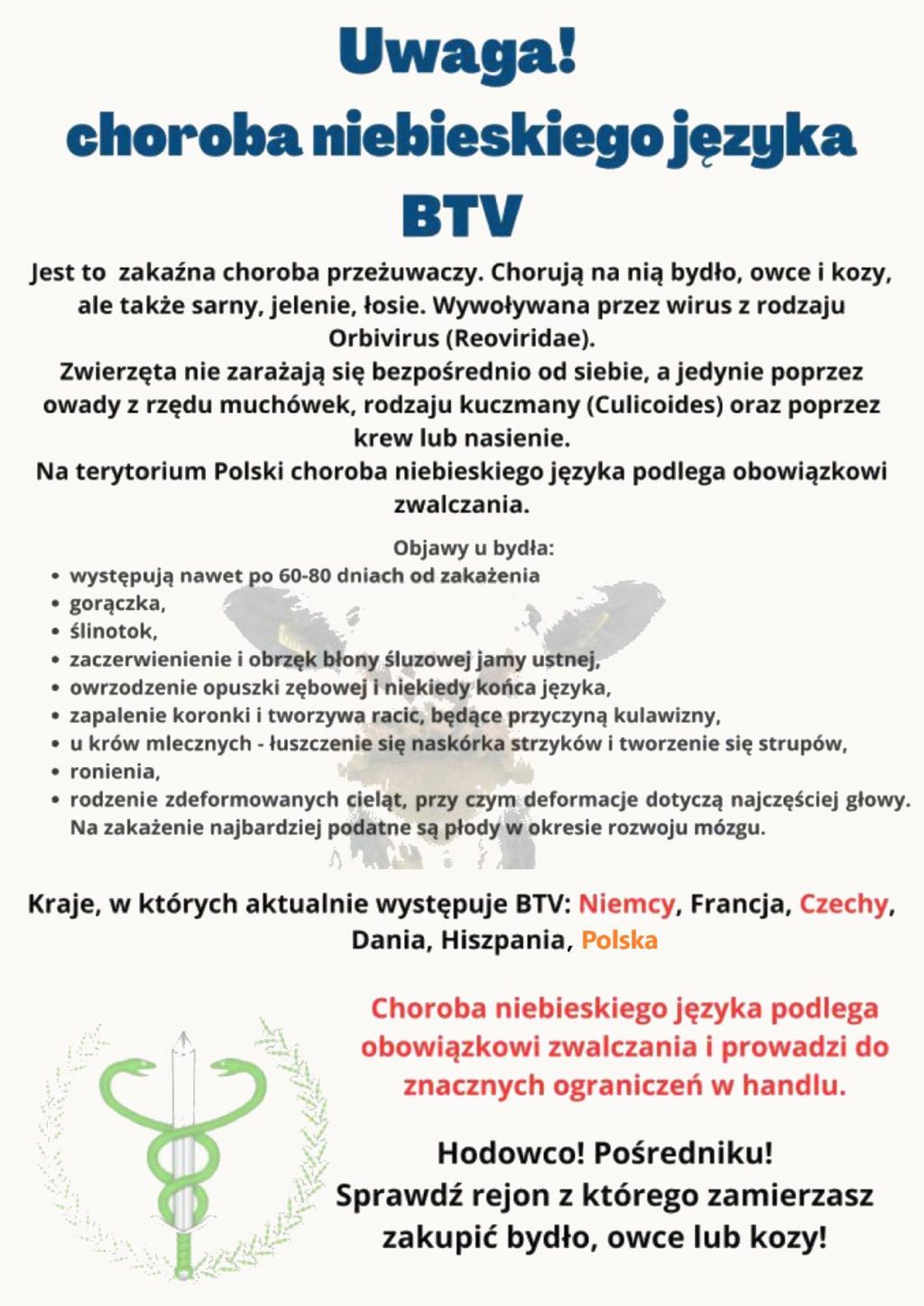 Komunikat Głównego Lekarza Weterynarii na temat ogniska pryszczycy w Niemczech